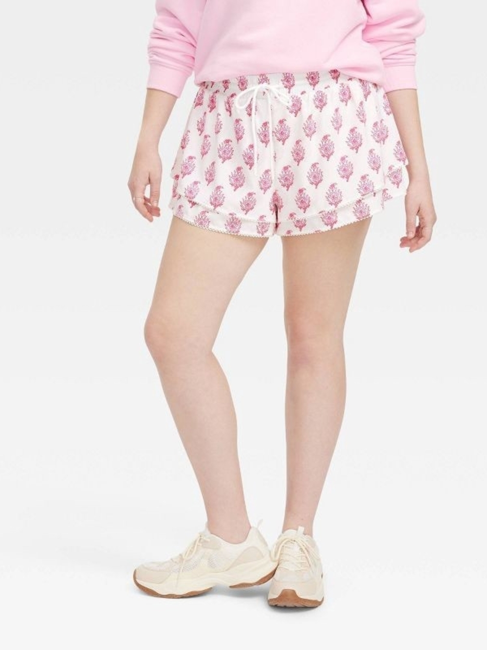 Roller Rabbit Printed Drawstring Athletic Shorts White Pink Small